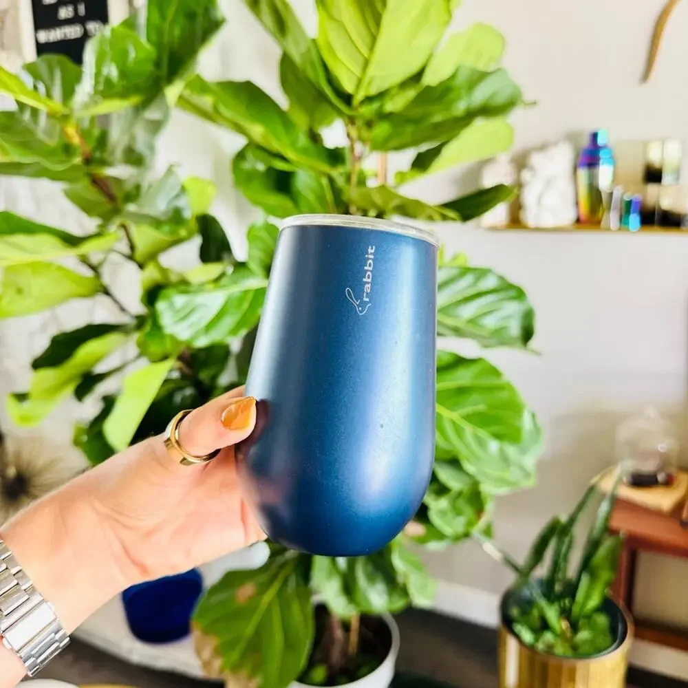 NEW RABBIT Navy Blue Stainless Steel Hot Cold Insulated Travel Mug Wine Glass